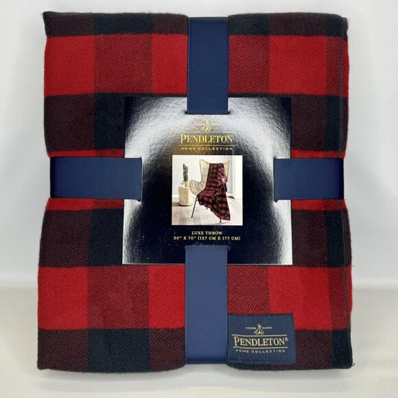 Pendleton Home Collection Rob Roy Luxe Throw Blanket 50 x 70 Red Black Plaid NEW - Picture 1 of 9
